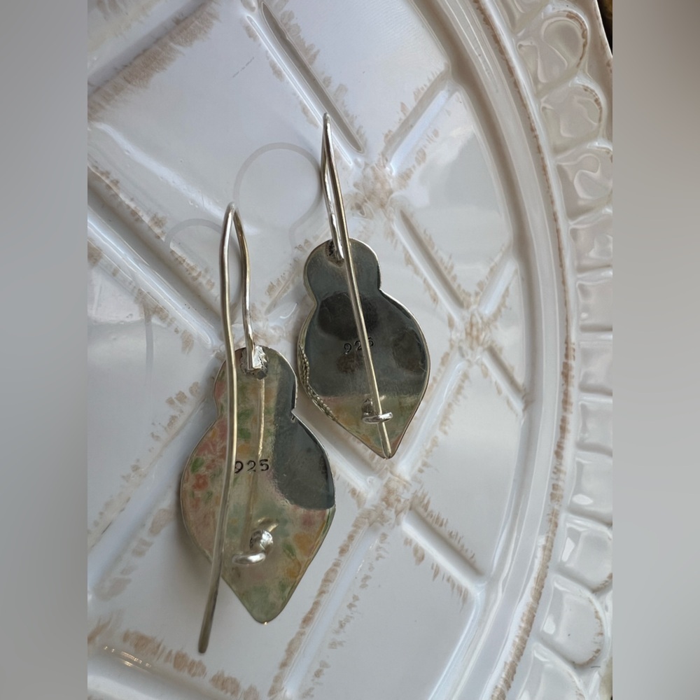 Oval Dangle Earrings Vintage Sterling Silver 925 NOS Blue Stone - Picture 4 of 5